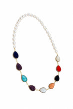 Pearls with multi color Cat eye stone Necklace