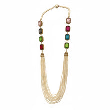 Multi color cat eye stone and Fresh water pearl necklace