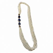 Blue gemstone with white rice pearls necklace