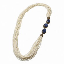 Blue gemstone with white rice pearls necklace
