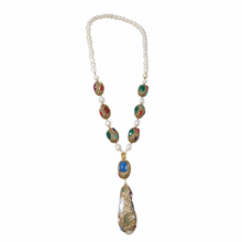 Fresh water pearls with multi color stone setting necklace