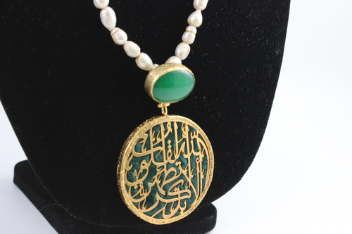 Calligraphy Necklace  with Semi precious Stone work.