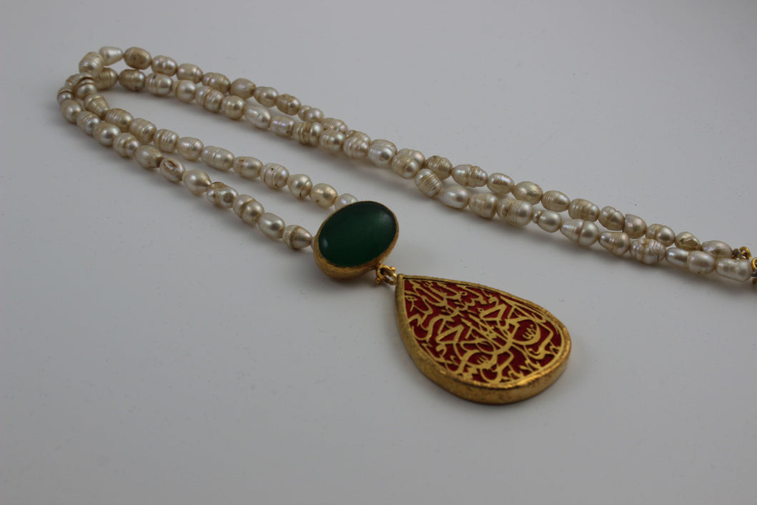 Calligraphy Necklace  with Semi precious Stone work.