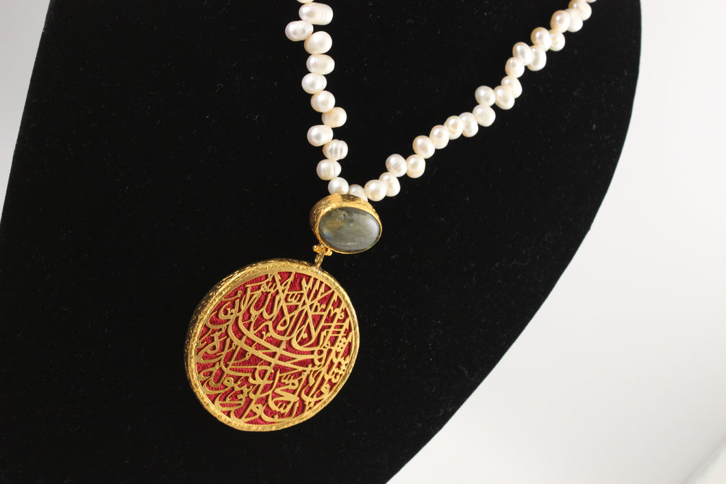 Calligraphy Necklace  with Semi precious Stone work.