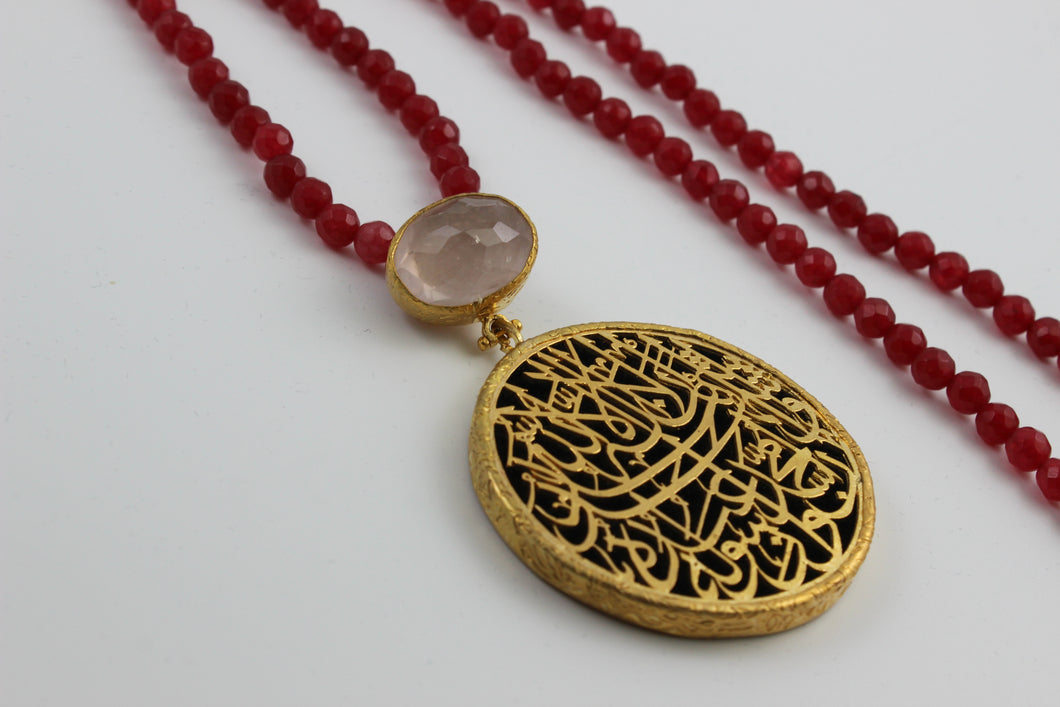 Calligraphy Necklace  with Semi precious Stone work.