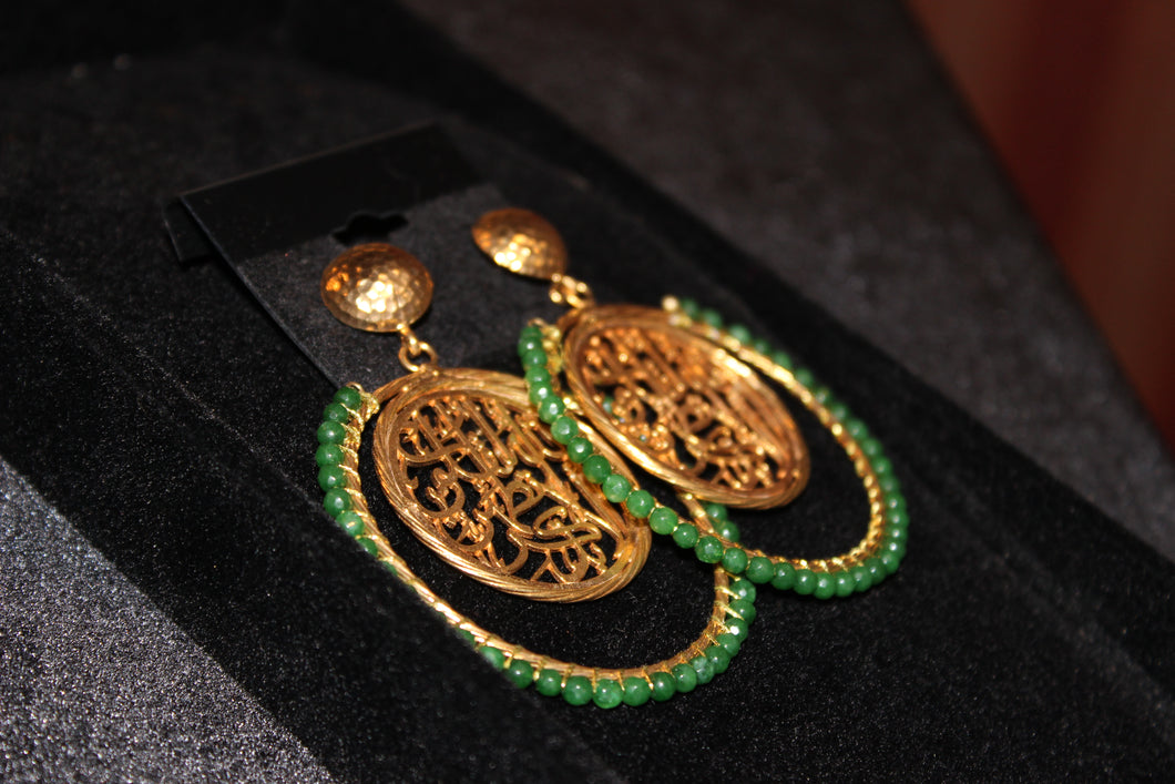 Arabic Calligraphy Earrings with Stone work---Calligraphy Earrings.