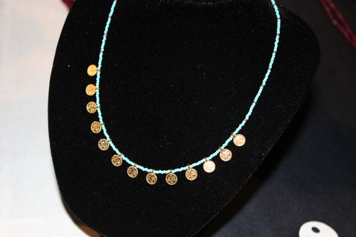 Simple Necklace with colored stones---brass necklace